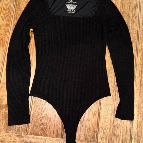 Klassy Network Ribbed Long Sleeve Square Neck Bodysuit | Large Black Bramisuit - Picture 2 of 13